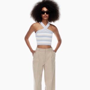 House of Harlow Sculpt Knit Criss Cross Cropped Tank Birch/ Cement Blue Size S